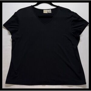 Merona T-Shirt Women XL Black V-Neck Nylon Spandex Stretch Casual Basic